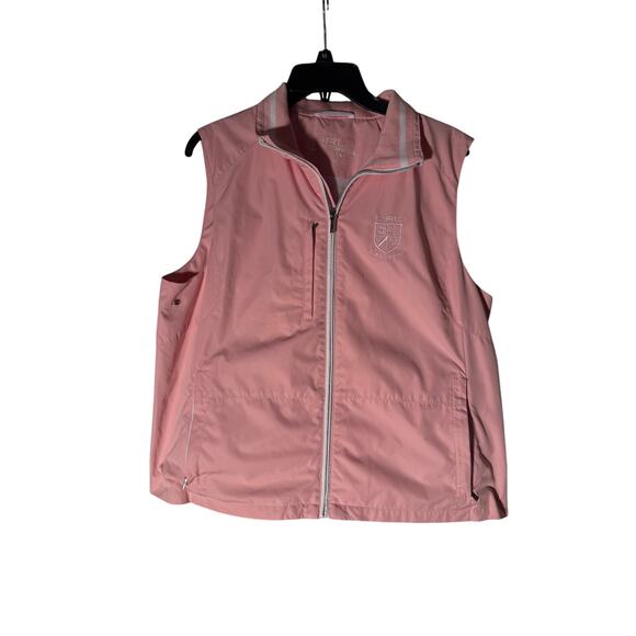 Lauren Ralph Lauren Pink Collared Vest Jacket Embroidered Crest Logo Size XL - Picture 1 of 11